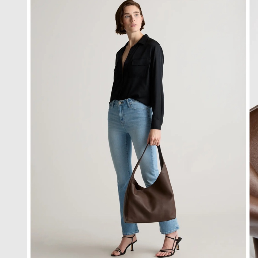 Quince Dark Brown Leather Shoulder Hobo Bag - Picture 4 of 13